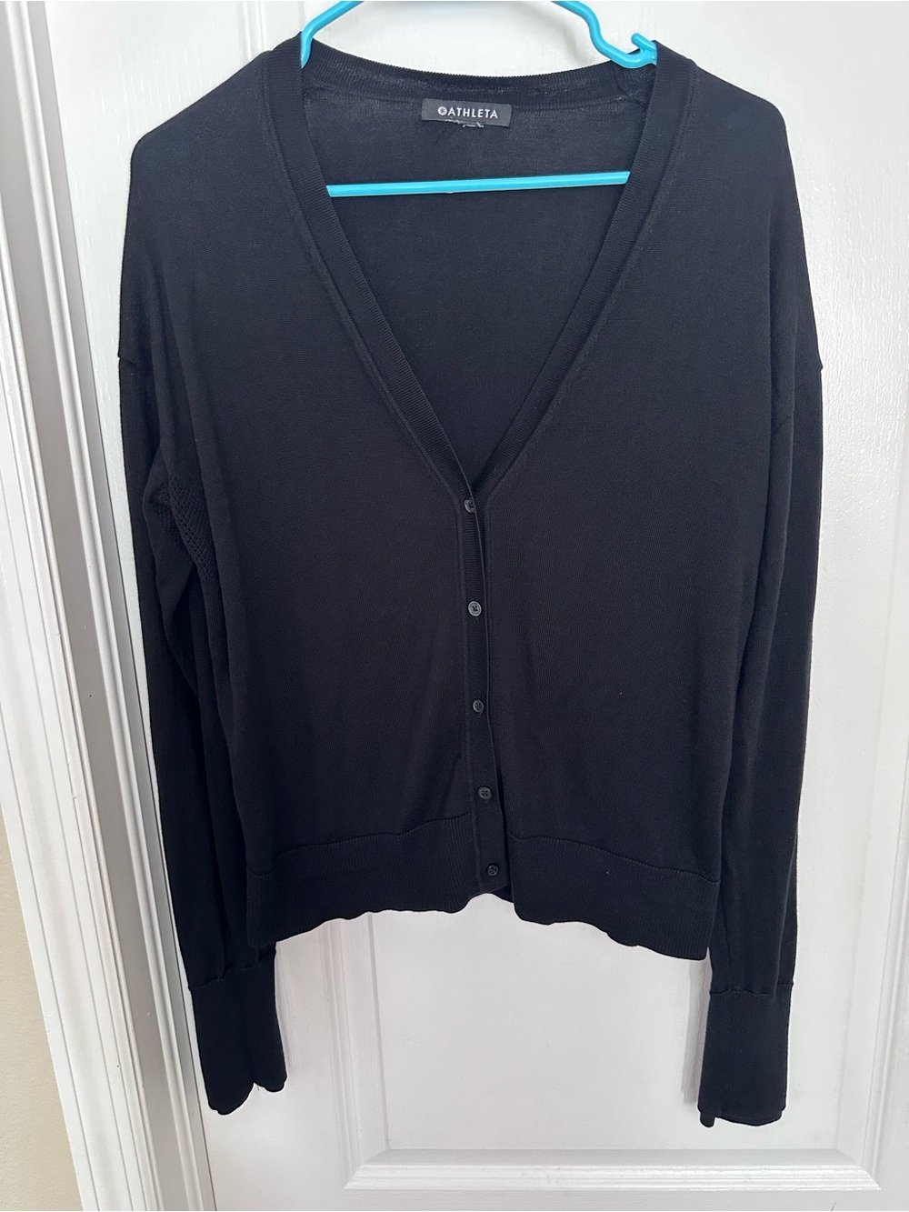 Athleta Black Wool Lyocell Lightweight V-Neck Cardigan L